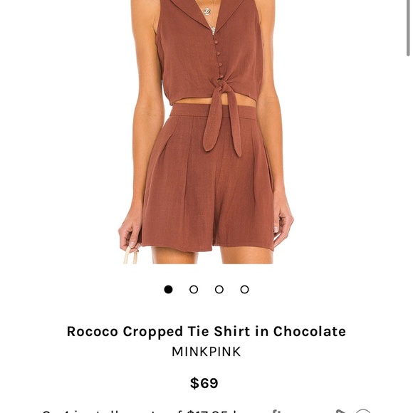 MINKPINK Other - MINKPINK Rococo Cropped Tie Shirt and Fluted Shorts in Chocolate, Size Small